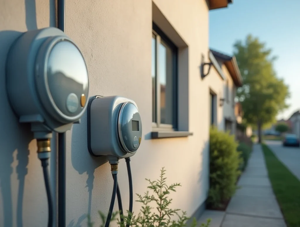 nutsvoorzieningen zoals een tuinslang voor water aan de zijkant van een woning.